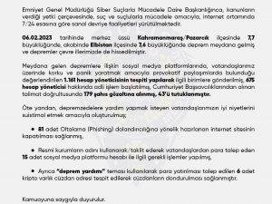 Egm: "Sosyal Medyada Depreme İlişkin Provokatif Paylaşımlarda Bulunan 43 Kişi Tutuklandı"