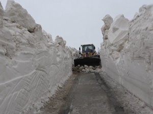 Kar Kalınlığının 5 Metreyi Aştığı Yolda Çalışmalar Devam Ediyor