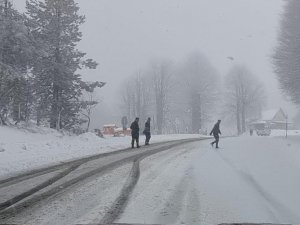 Kocayayla Geçidi, Yoğun Kar Yağışı Nedeniyle Ağır Vasıtalara Geçit Vermedi