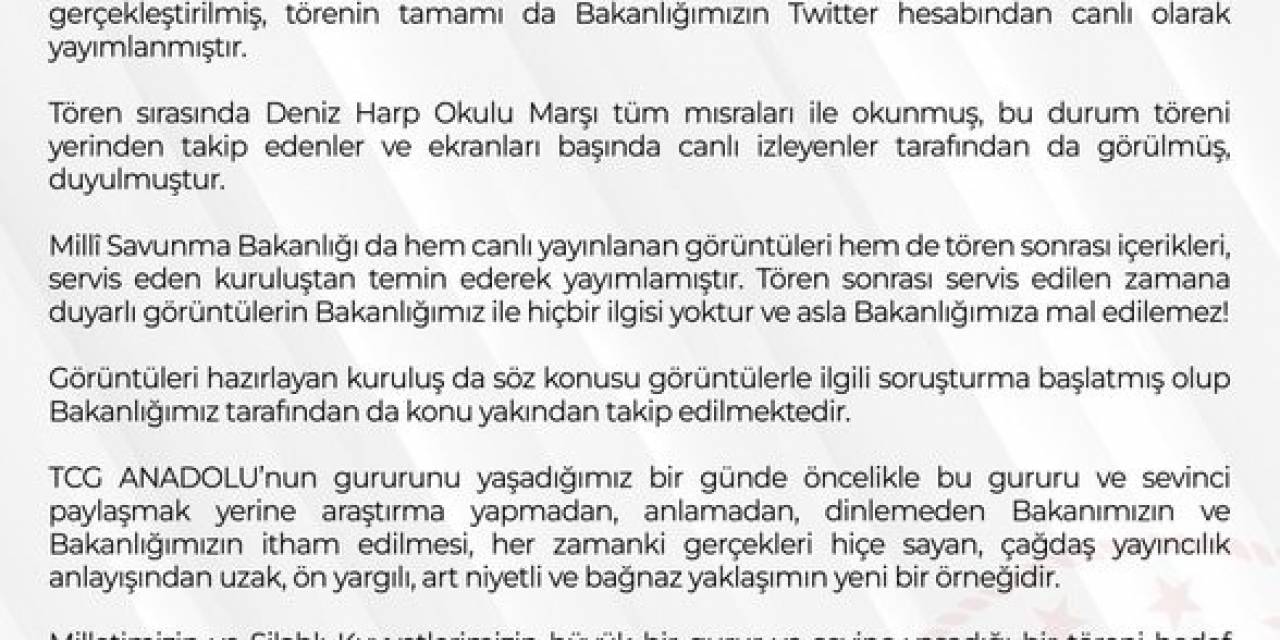 Msb’den Tcg Anadolu’nun Teslim Törenindeki Görüntülere İlişkin Açıklama