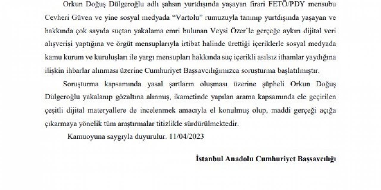 Fetö İşbirliği Yapan Orkun Dülgeroğlu Tutuklandı