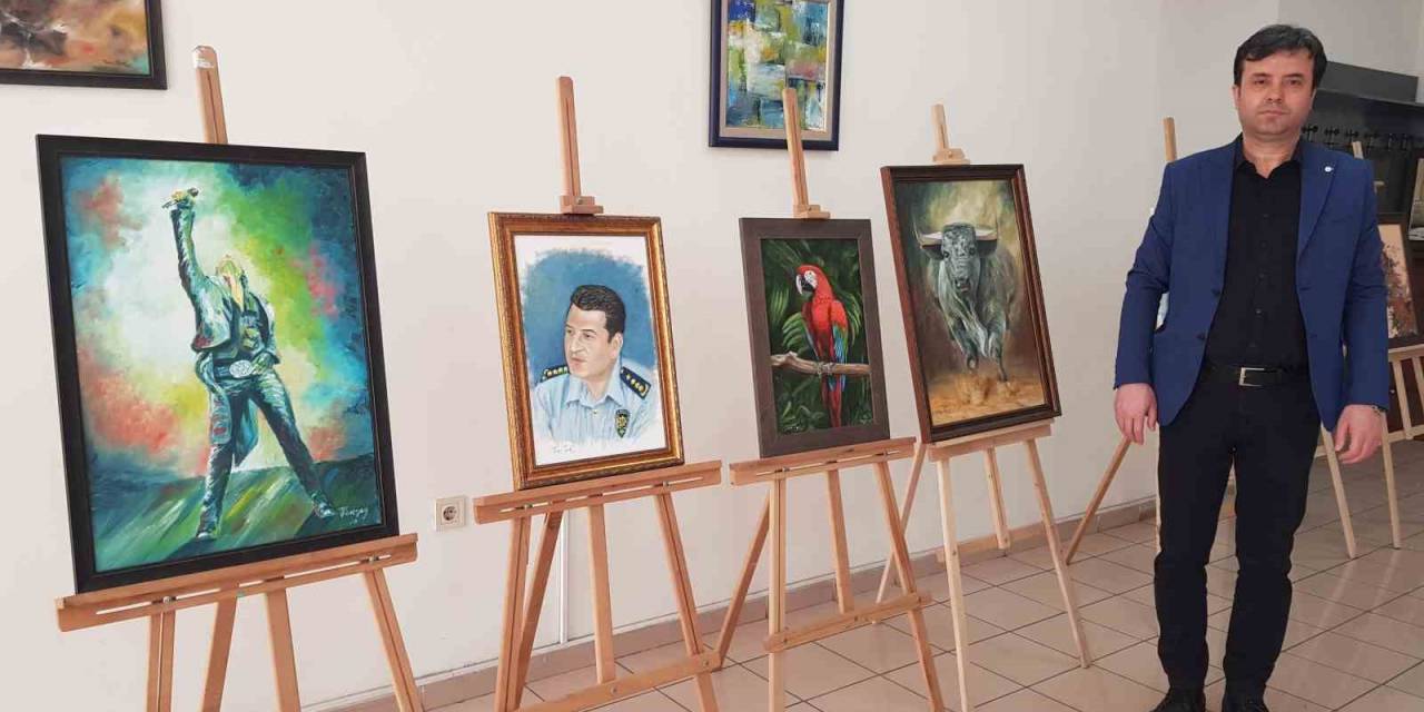 Polis Memuru Yağlı Boya Çalışmalarını Sergiledi