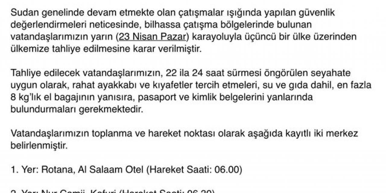 Sudan’daki Türk Vatandaşları Tahliye Ediliyor