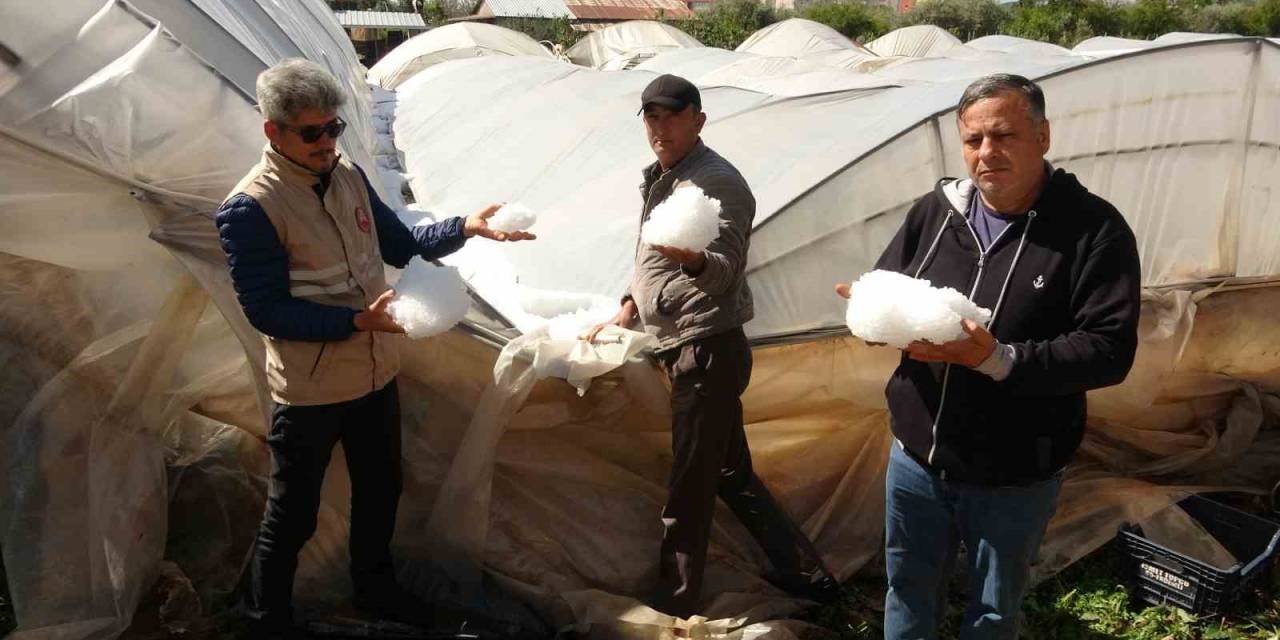 Şiddetli Dolu Serayı Çökertti, Açıktaki Ürünlere Ağır Hasar Verdi
