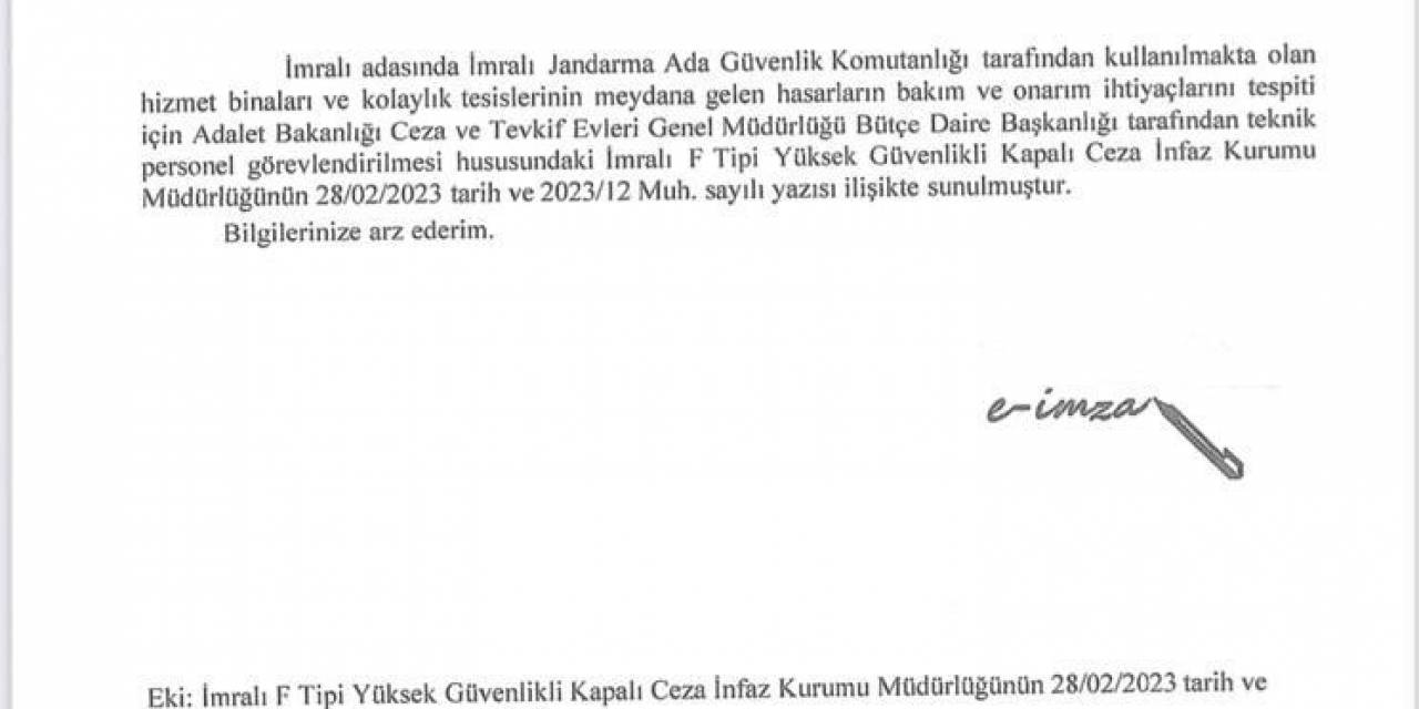 İmralı Adasında Yaşanan Fırtına Sebebiyle Oluşan Hasarın Onarılması Üzerine Ekip Görevlendirilmesi Talep Edildi