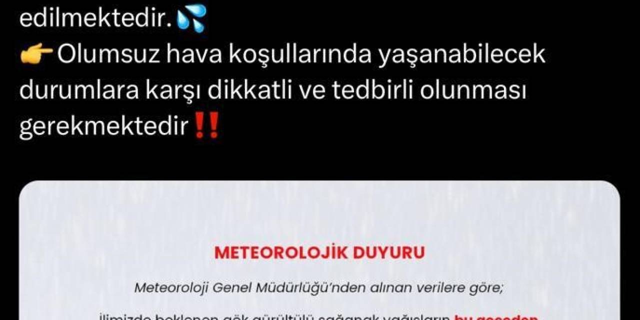 Sakarya Valiliği’nden Sağanak Yağış Uyarısı