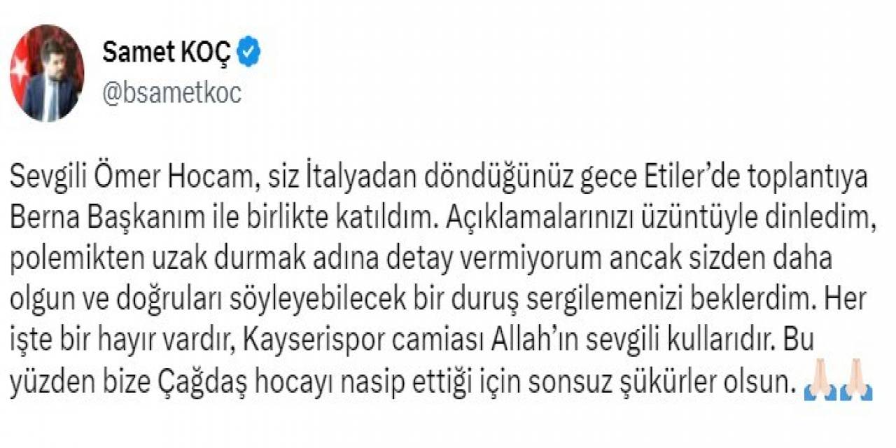 Kayserispor’dan Ömer Erdoğan’a Yanıt