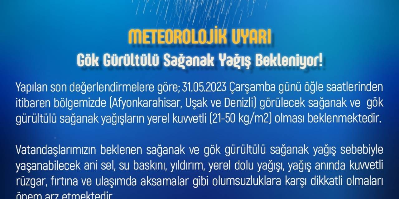 Uşak’a Şiddetli Yağış Uyarısı