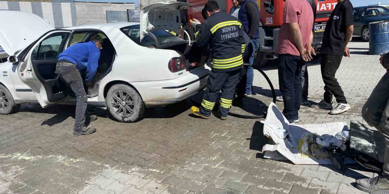 Egzoza Kaynak Yapılan Otomobil Yanmaktan Son Anda Kurtuldu