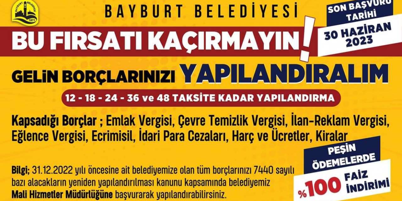Bayburt Belediyesi’nden Borç Yapılandırma İmkanı