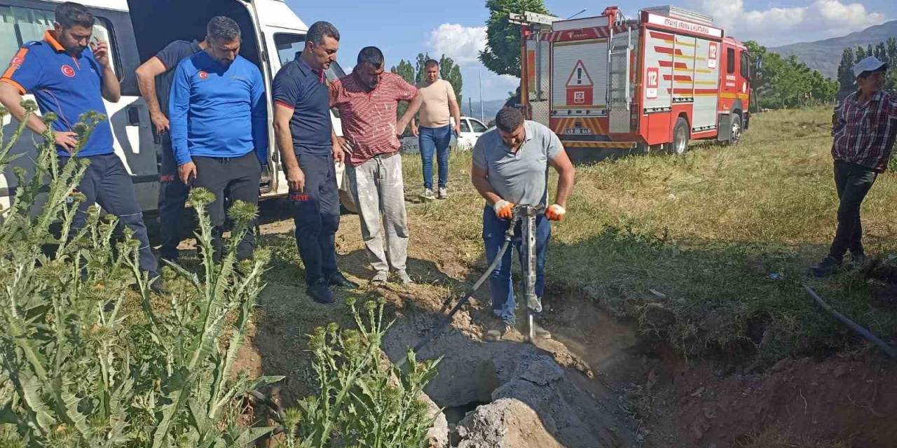 Muş’ta Kapağı Çalınan Menhole Düşen İnek 2 Saatlik Çalışma Sonucu Kurtarıldı