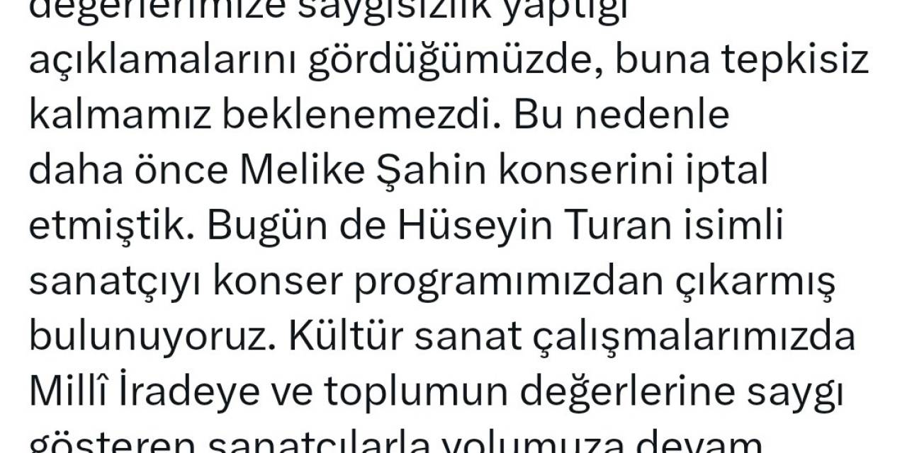 Bursa Büyükşehir Belediyesi, Hüseyin Turan Konserini İptal Etti