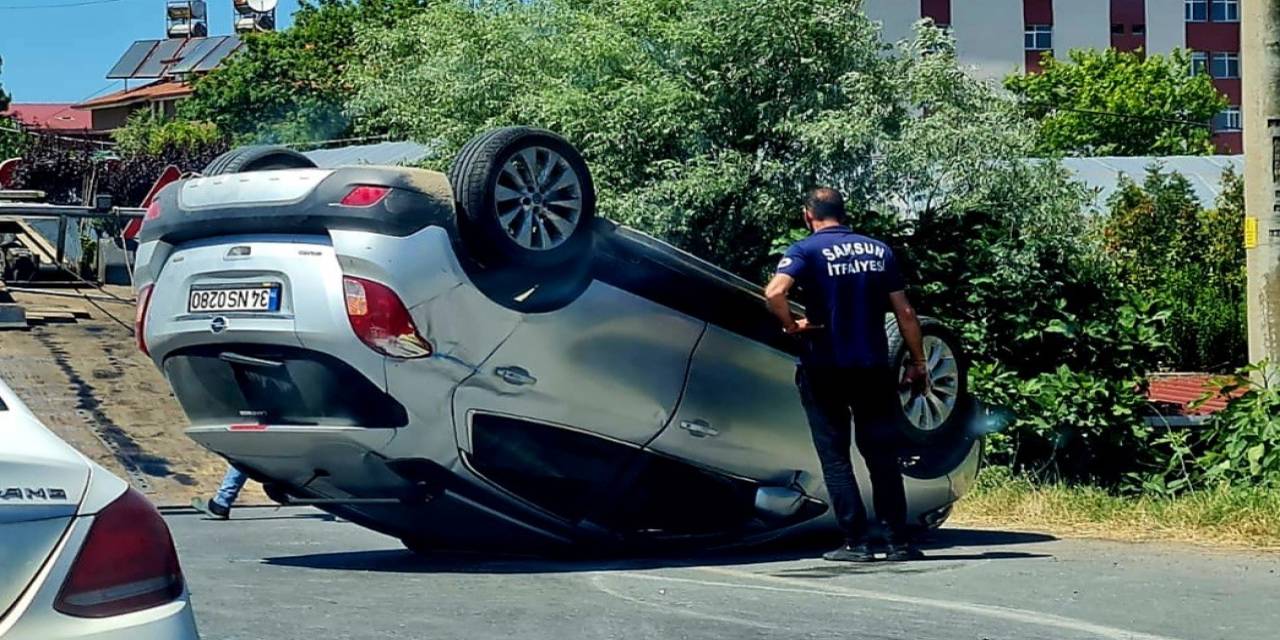 Samsun’da Park Halindeki Araca Çarpan Otomobil Takla Attı: 1 Yaralı