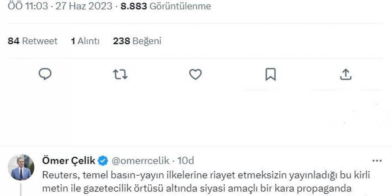 Ak Parti Sözcüsü Çelik’ten Reuters’a Tepki