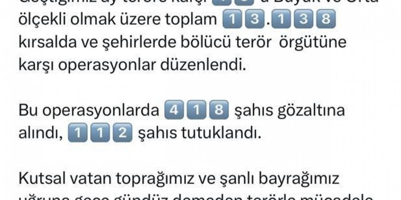 Bakan Yerlikaya: "haziran Ayında 65 Terörist Etkisiz Hale Getirildi"