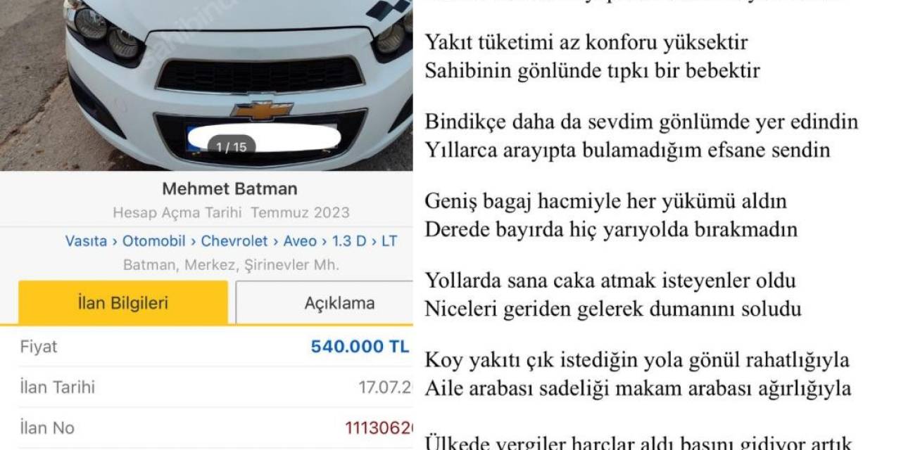 Batman’da Bir Vatandaş Aracını Şiir İle Satışa Sundu
