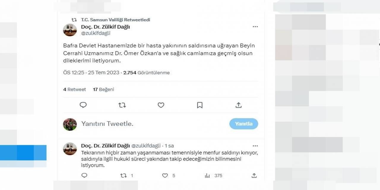 Samsun Valiliği, Doktora Yapılan Saldırıyı Kınadı