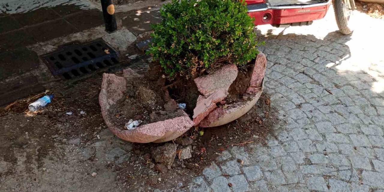 Eskişehir’de Dikkatsiz Sürücü Aracını Park Ederken Beton Saksıyı Kırdı
