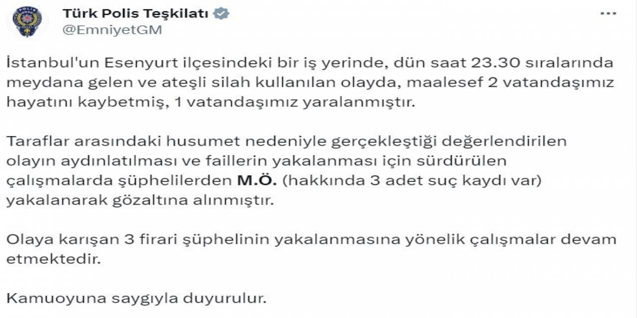 Egm’den Esenyurt’taki Silahlı Saldırıya İlişkin Açıklama