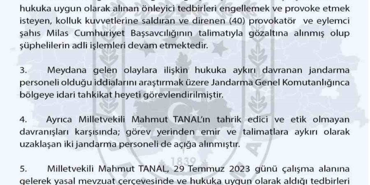 Jandarma Genel Komutanlığı: “milletvekili Mahmut Tanal Hakkında Adli Mercilere Suç Duyurusunda Bulunulmuştur”
