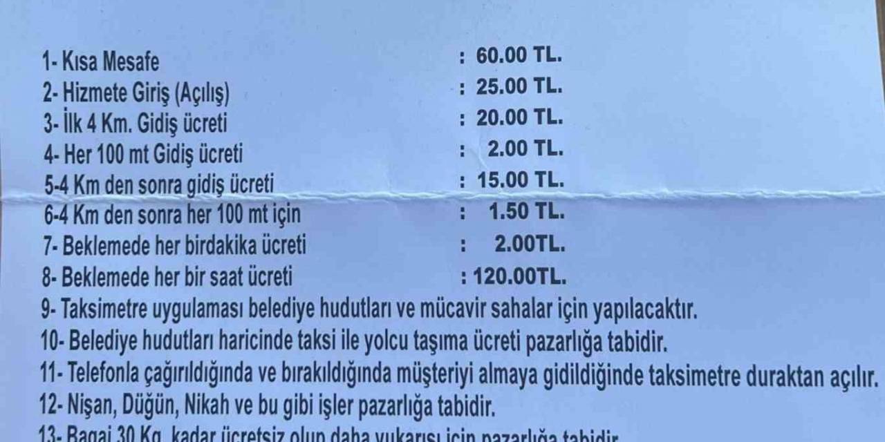 Kdz.ereğli’de Taksi Ücretlerine Zam Geldi