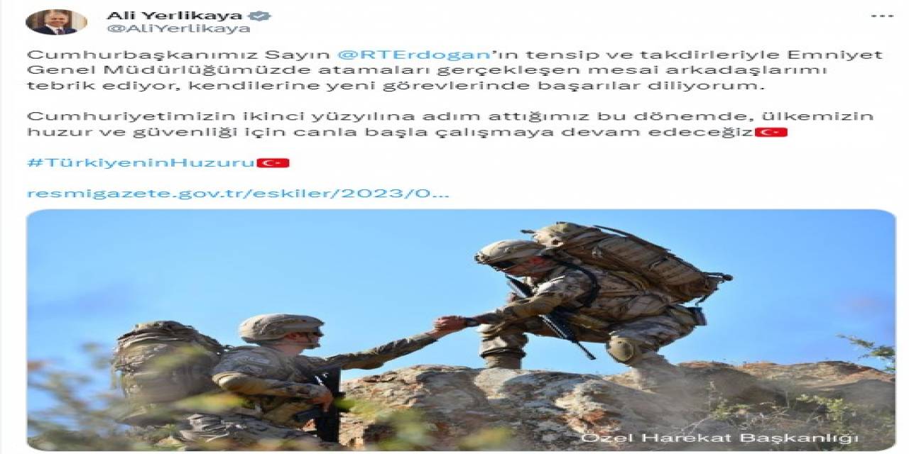 Bakan Yerlikaya: “emniyet Genel Müdürlüğümüzde Atamaları Gerçekleşen Mesai Arkadaşlarımı Tebrik Ediyorum”