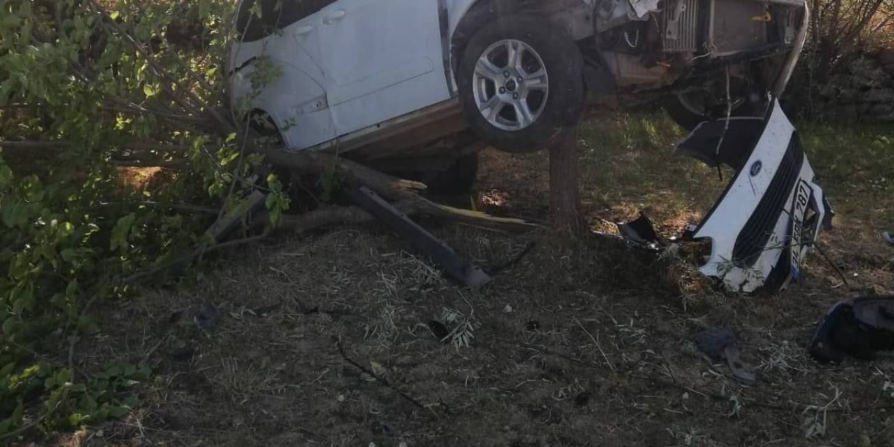 Sürücü Kontrolünü Kaybetti, Ağacı Kıran Araç Asılı Kaldı
