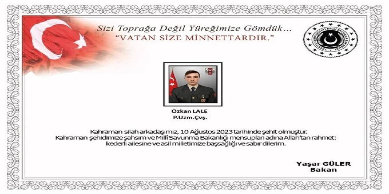 Msb: “pençe-kilit Operasyonu Bölgesinde 1 Asker Şehit Oldu”