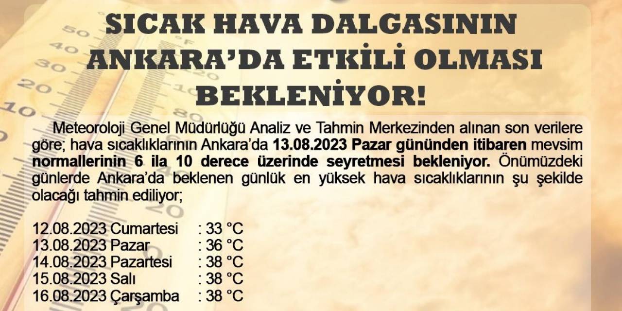 Ankara Valiliğinden Sıcak Havalar Nedeniyle Meteorolojik Uyarı