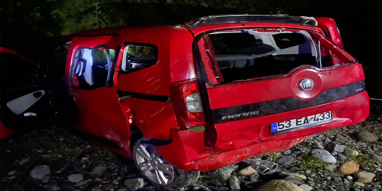 Rize'de dereye yuvarlanan hafif ticari araçtaki 2 kişi yaralandı