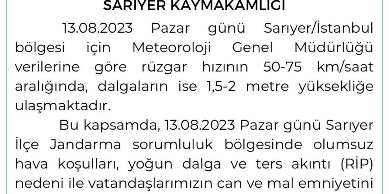 Sarıyer’de Uyarıların Ardından Denize Giriş Yasaklandı