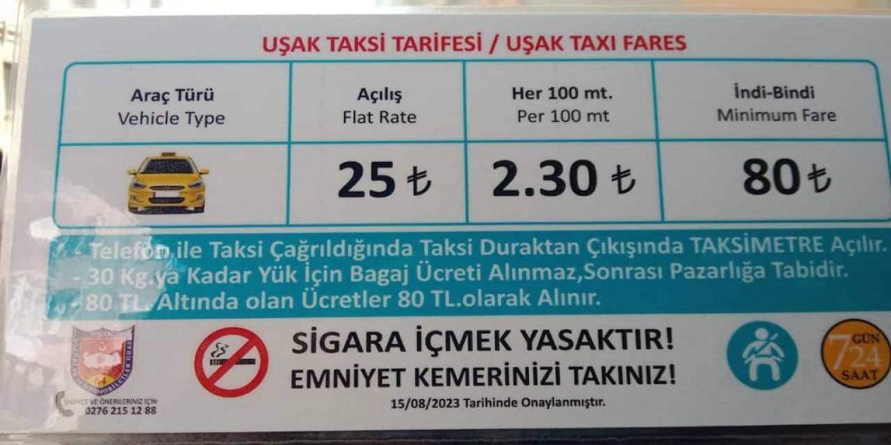 Uşak’ta Taksi Ücretlerine Zam