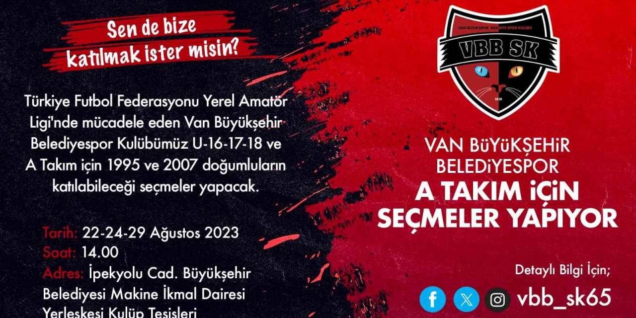 Van Büyükşehir Belediyespor A Takım İçin Seçmeler Yapıyor