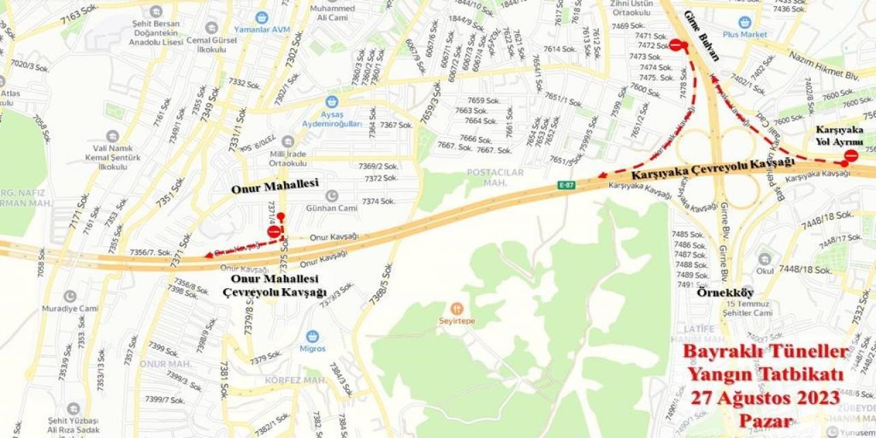 İzmir’de Bayraklı Tünelleri’ndeki Yangın Tatbikatı Nedeniyle Bazı Yollar Trafiğe Kapatılacak