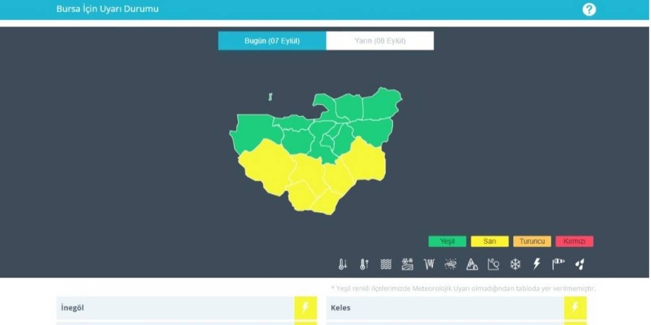 Meteoroloji’den Bursa’nın 6 İlçesi İçin Sarı Uyarı