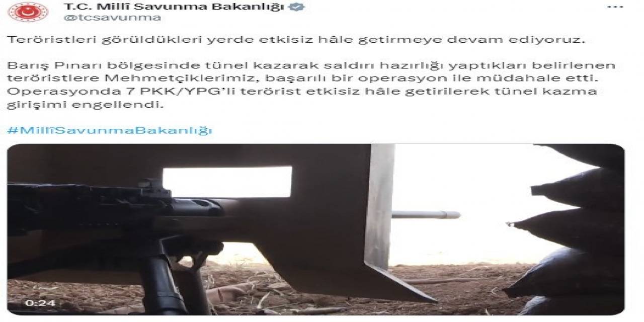 Msb: “Barış Pınarı Bölgesinde 7 Pkk’lı Etkisiz Hale Getirildi”