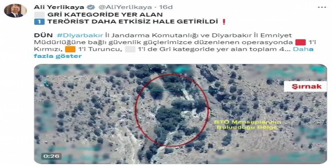 Gri Kategorideki Bir Terörist Etkisiz Hale Getirildi