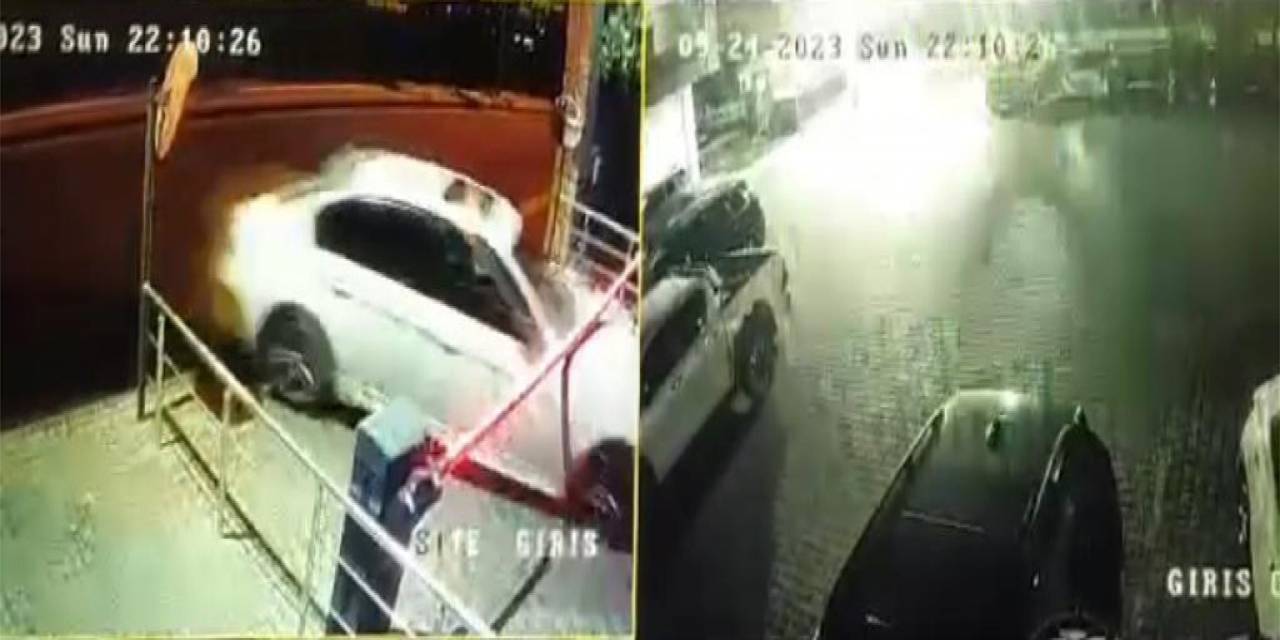 Polislerin Ateş Ederek Durdurmaya Çalıştığı Şüpheli Araç, Siteye Dalarken Güvenlik Kamerasına Yansıdı
