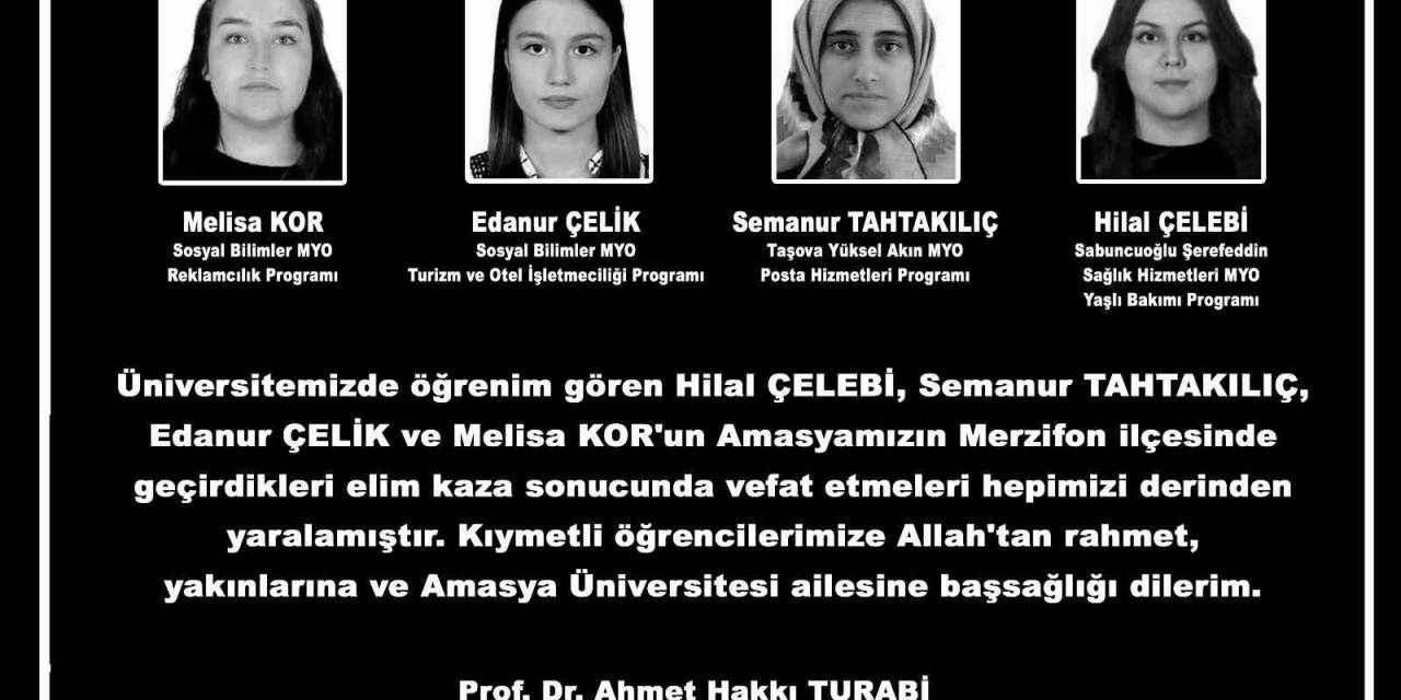Amasya Üniversitesi Otobüs Kazasında 4 Öğrencisini Kaybetti