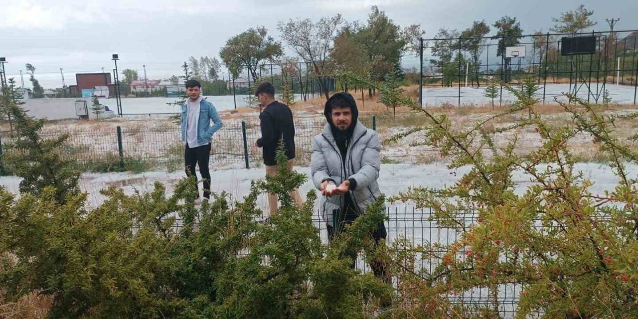 Adilcevaz’da Dolu Yağışı Çevreyi Beyaza Bürüdü