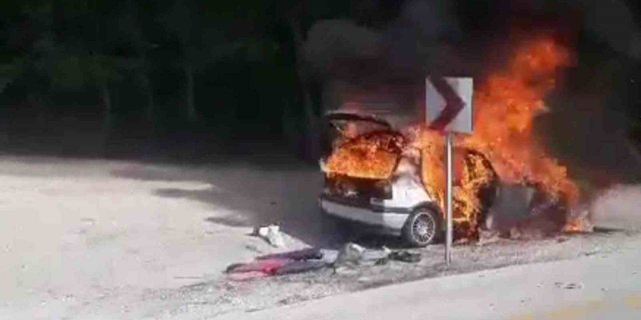 Alevlere Teslim Olan Otomobil Kullanılamaz Hale Geldi