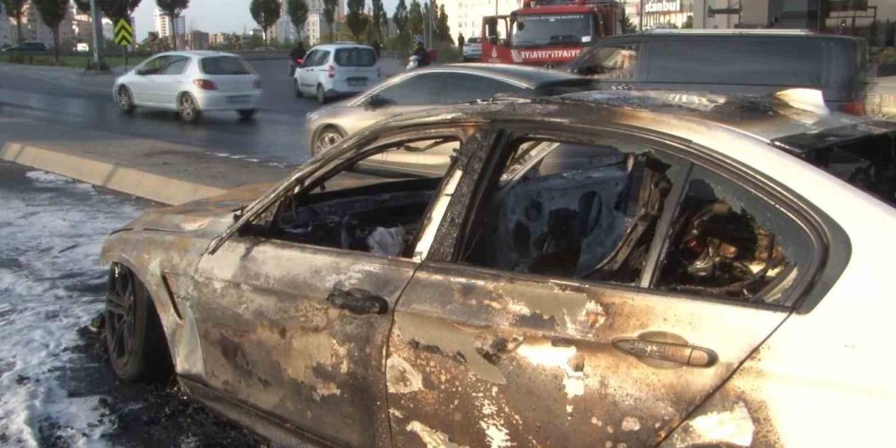 E-5’te Araç Yangını: Alev Topuna Dönen Araba Kullanılamaz Hale Geldi