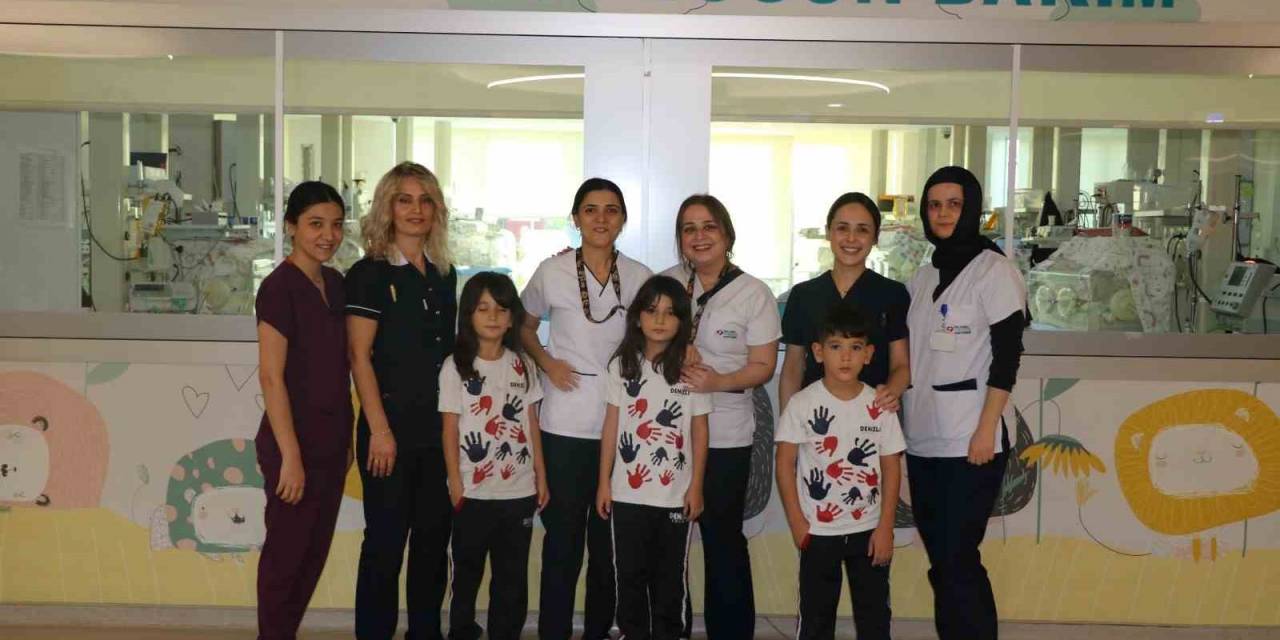 Denizlili Üçüzler, Doğdukları Tekden Hastanesi’ni 8 Sene Sonra Ziyaret Etti