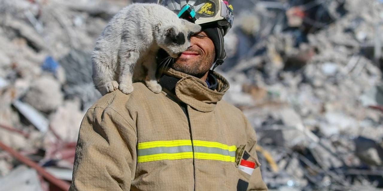 İtfaiye Eri 9 Aydır Depremde Kurtardığı ’enkaz’ İsimli Kediyle Yaşıyor
