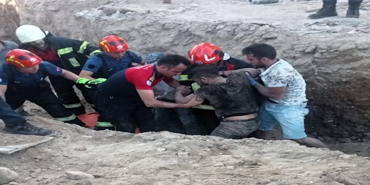 Göçük Altında Kalan Bir İşçi Kurtarılarak Hastaneye Kaldırıldı