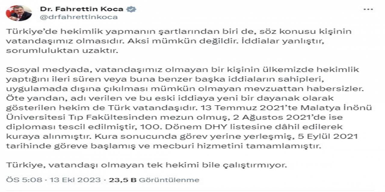 Sağlık Bakanı Koca’dan Yabancı Uyruklu Doktor Çalıştırıldığı İddialarına Cevap