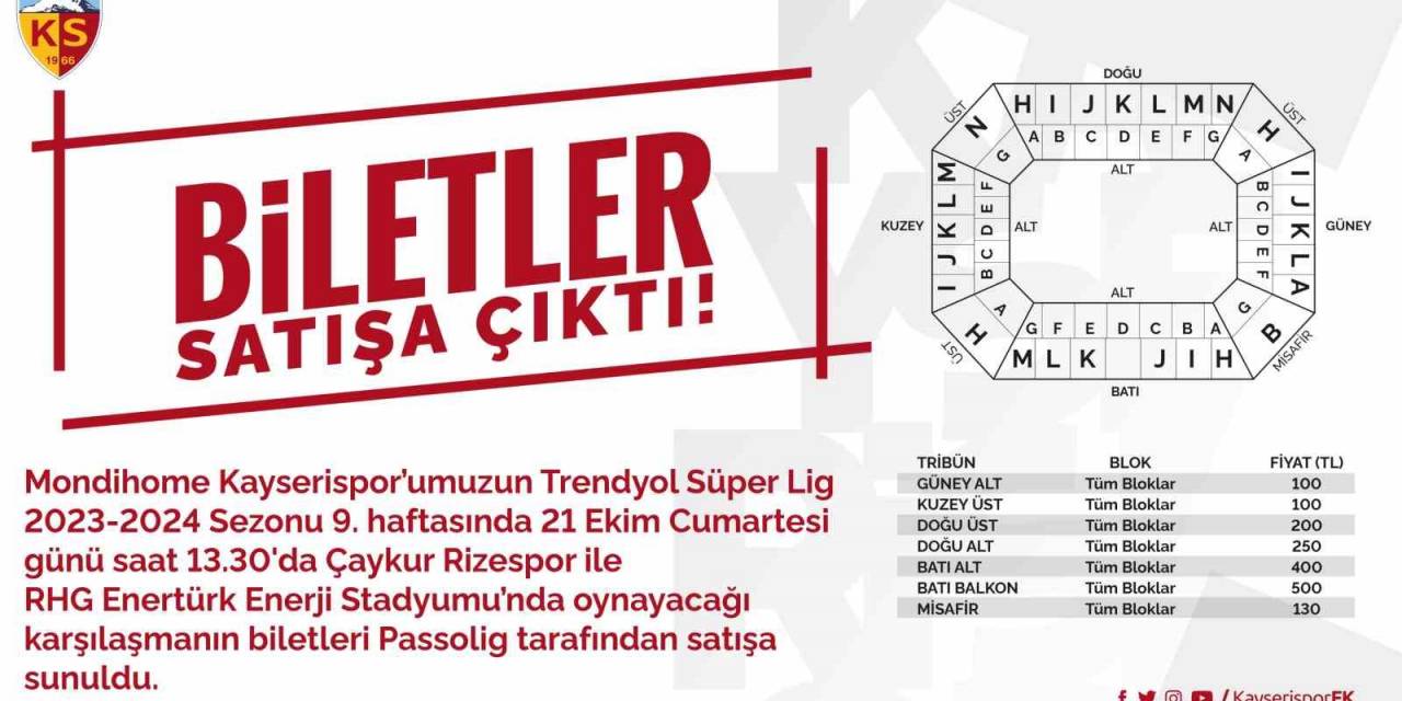 Kayserispor - Çaykur Rizespor Maçı Biletleri Satışa Çıkarıldı
