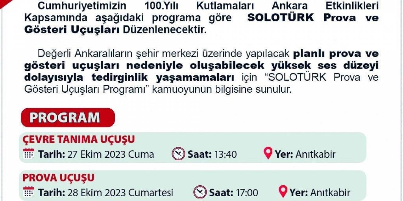 Ankara Valiliğinden Solotürk Uçuşlarıyla İlgili Vatandaşlar Gürültü Uyarısı