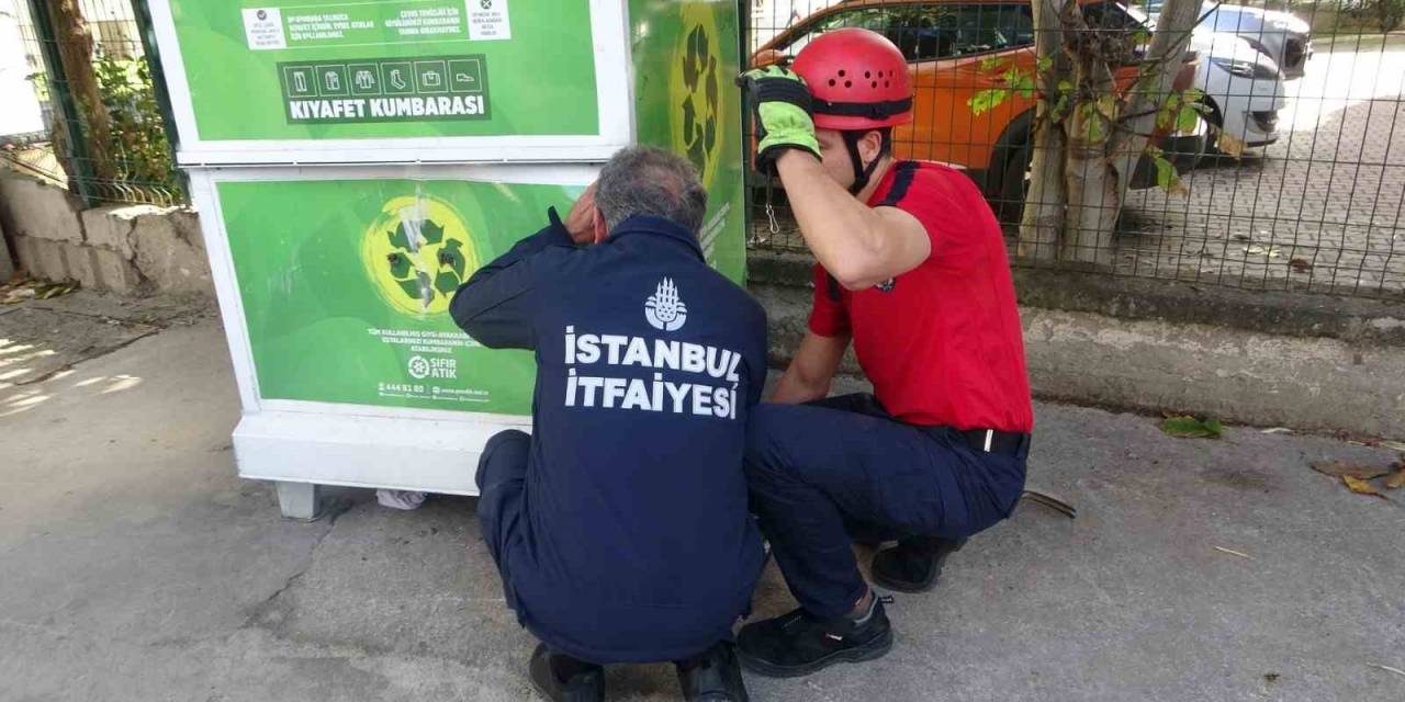 Pendik’te Giysi Kumbarasında Mahsur Kalan Kız Çocuğunu İtfaiye Ekipleri Kurtardı