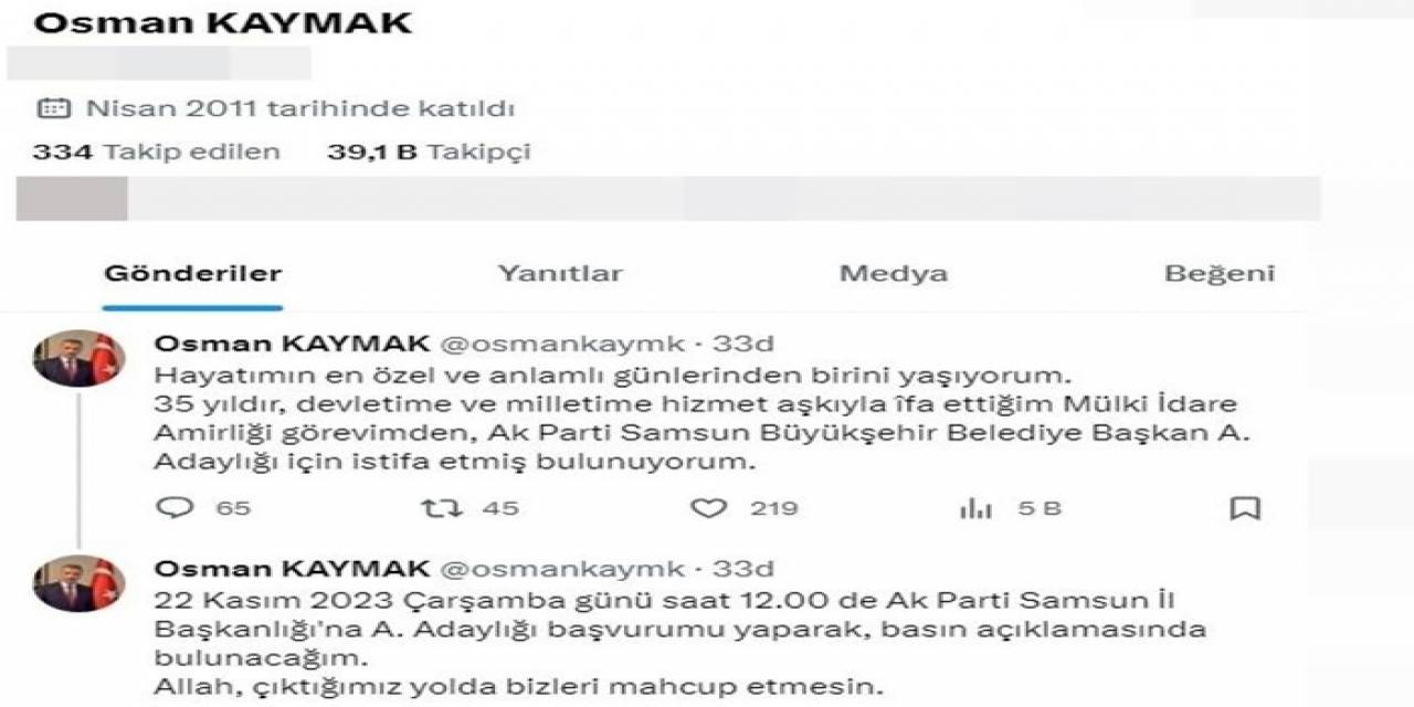 Vali Kaymak Adaylık İçin İstifa Etti